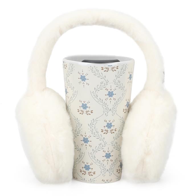 totes toasties® Ladies Ceramic Travel Mug & Earmuff Set Blue Floral / Cream Extra Image 2